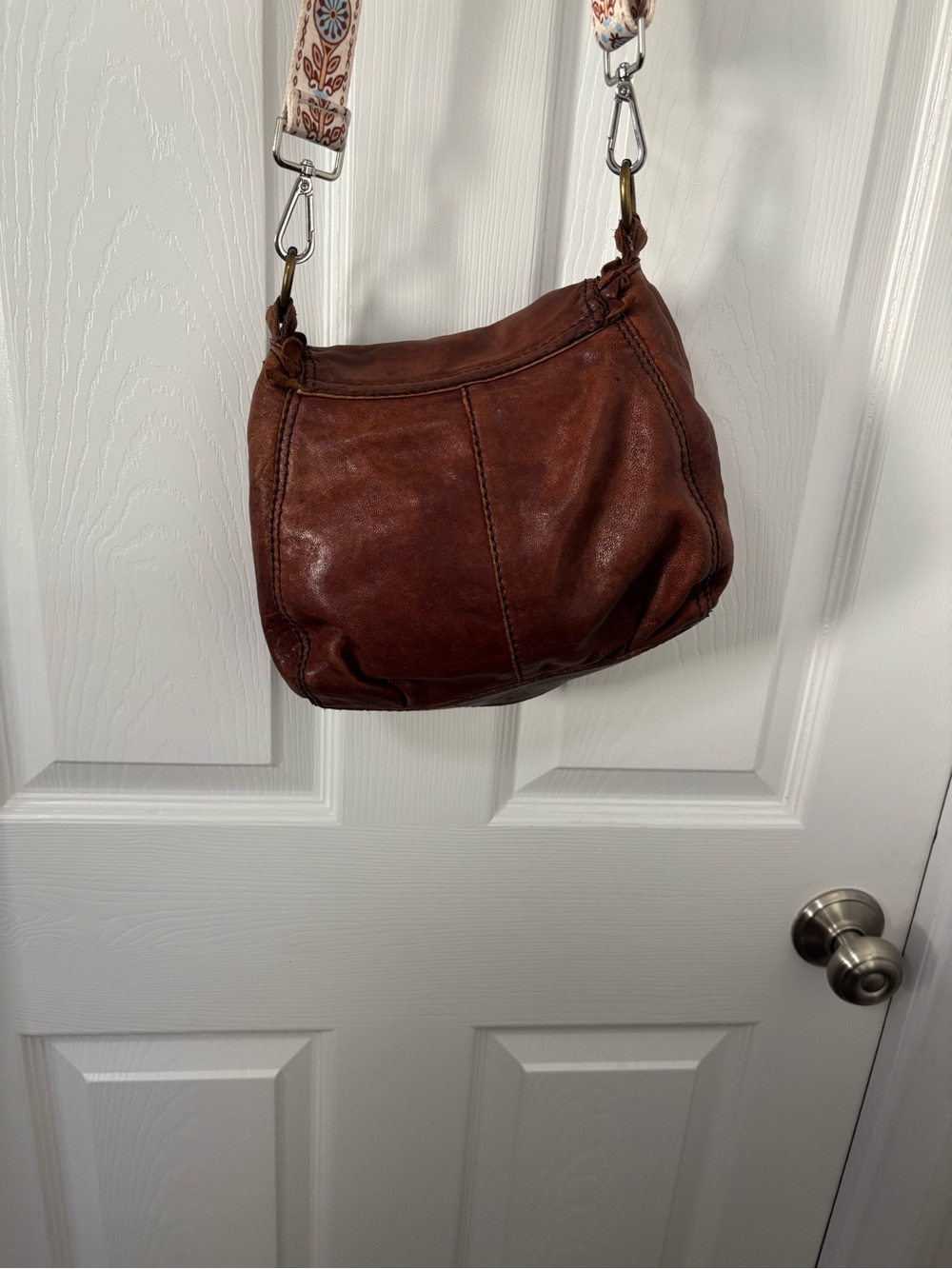 Lucky Brand Chestnut Brown Leather Crossbody with Braided Trim - Picture 2 of 5
